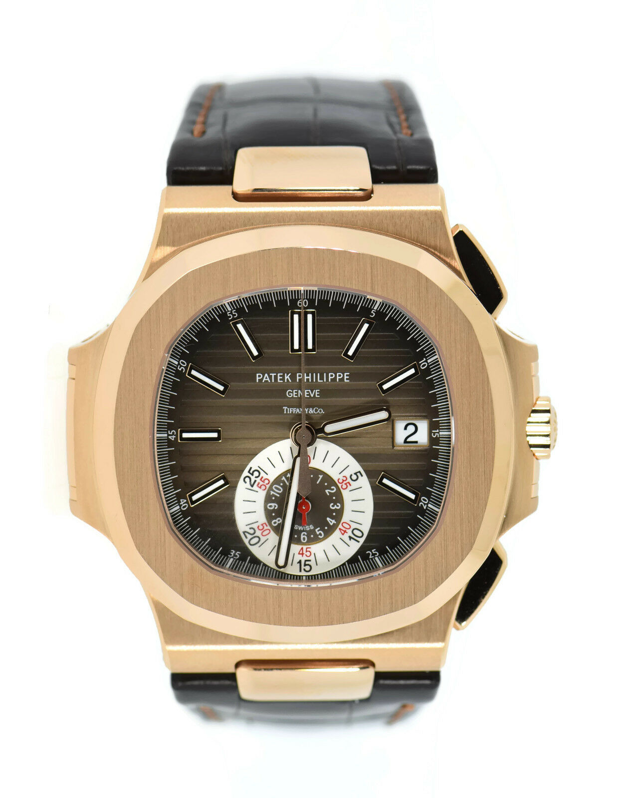 Patek Philippe Nautilus Moonphase 5712R-001 Rose Gold Watch Brown Crocodile  Leather Watch
