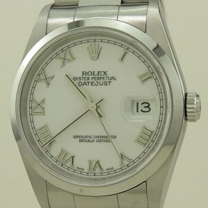 Rolex Ref 16200 Steel Auto 36mm Oyster Perpetual White Roman Dial Datejust