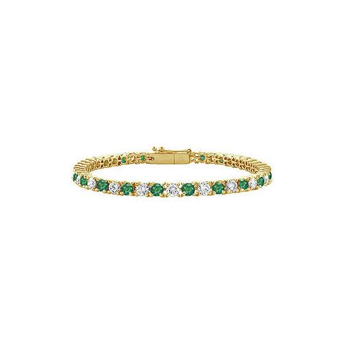 Emerald and Diamond Tennis Bracelet : 14K Yellow Gold - 2.00 CT TGW