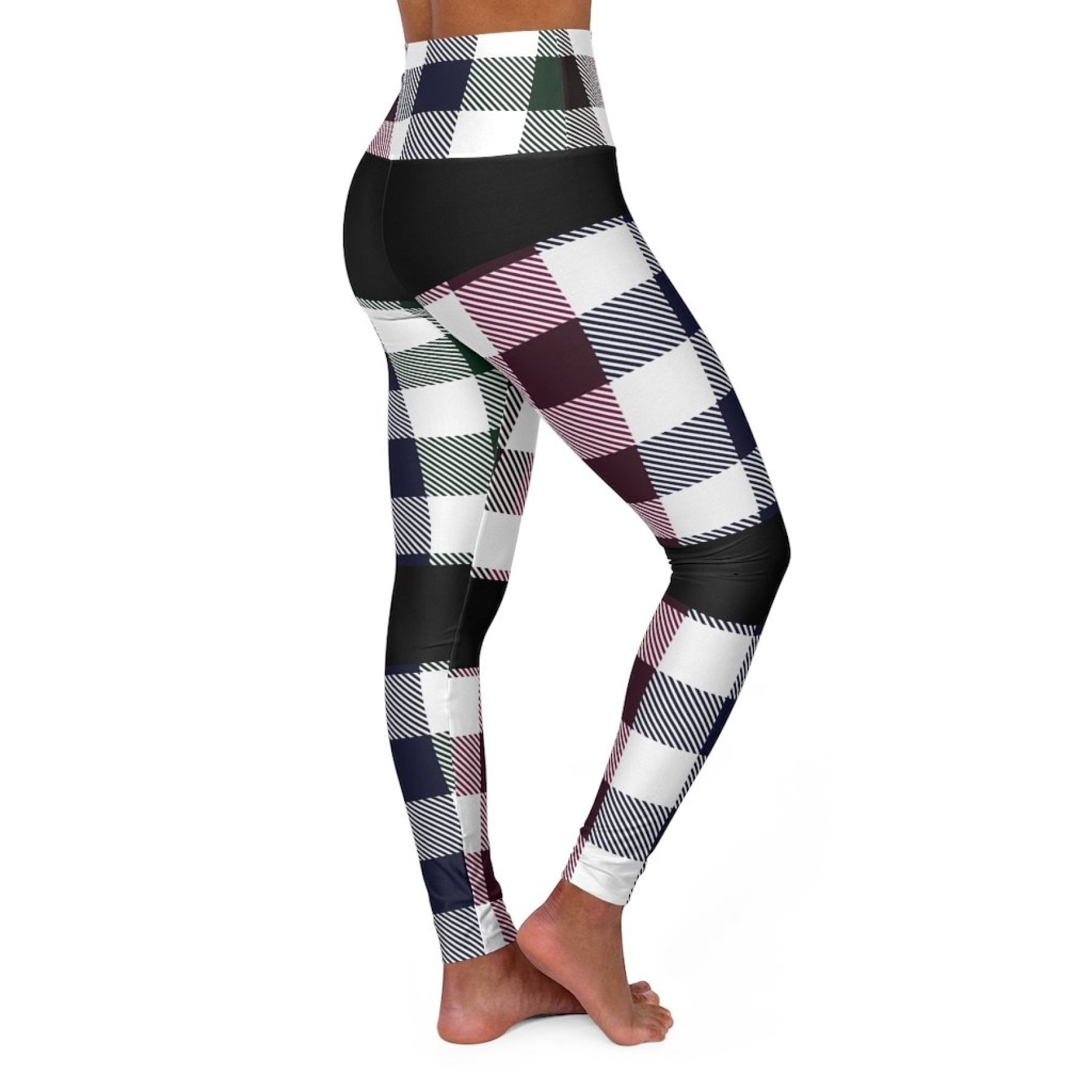 Womens Athletic Pants, Black And White Plaid Style High Waist Yoga Leggings  - Youarrived