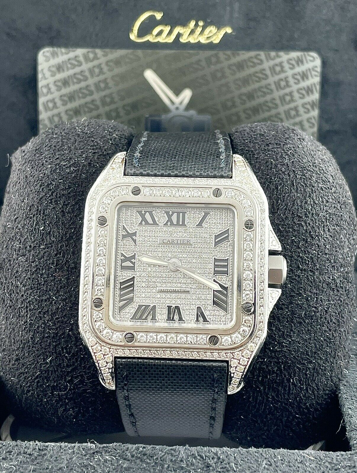 Iced Out Cartier Santos 40mm Diamond Watch 22.6ct