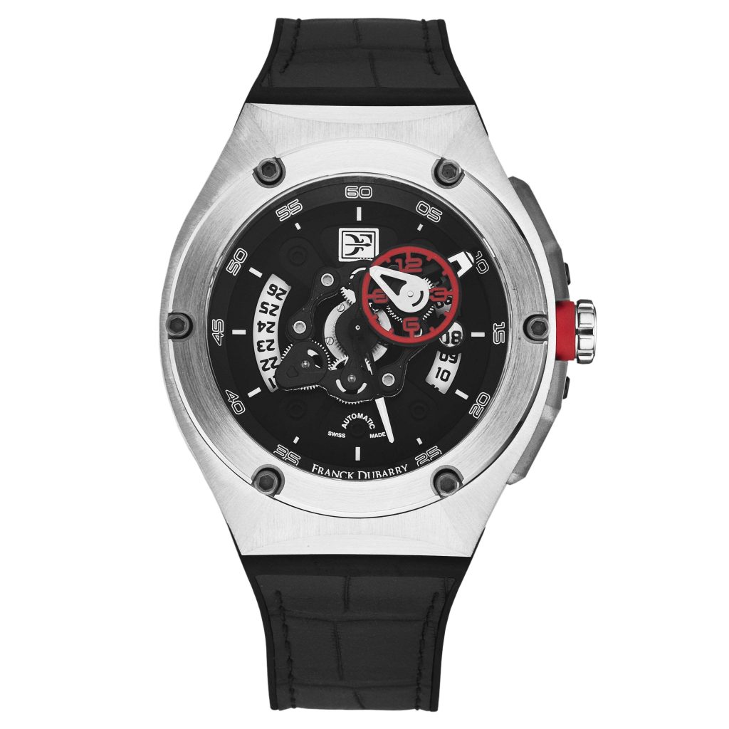 Franck Dubarry Men's 'Crazy Wheels' Black Dial Black Elastogator Strap ...